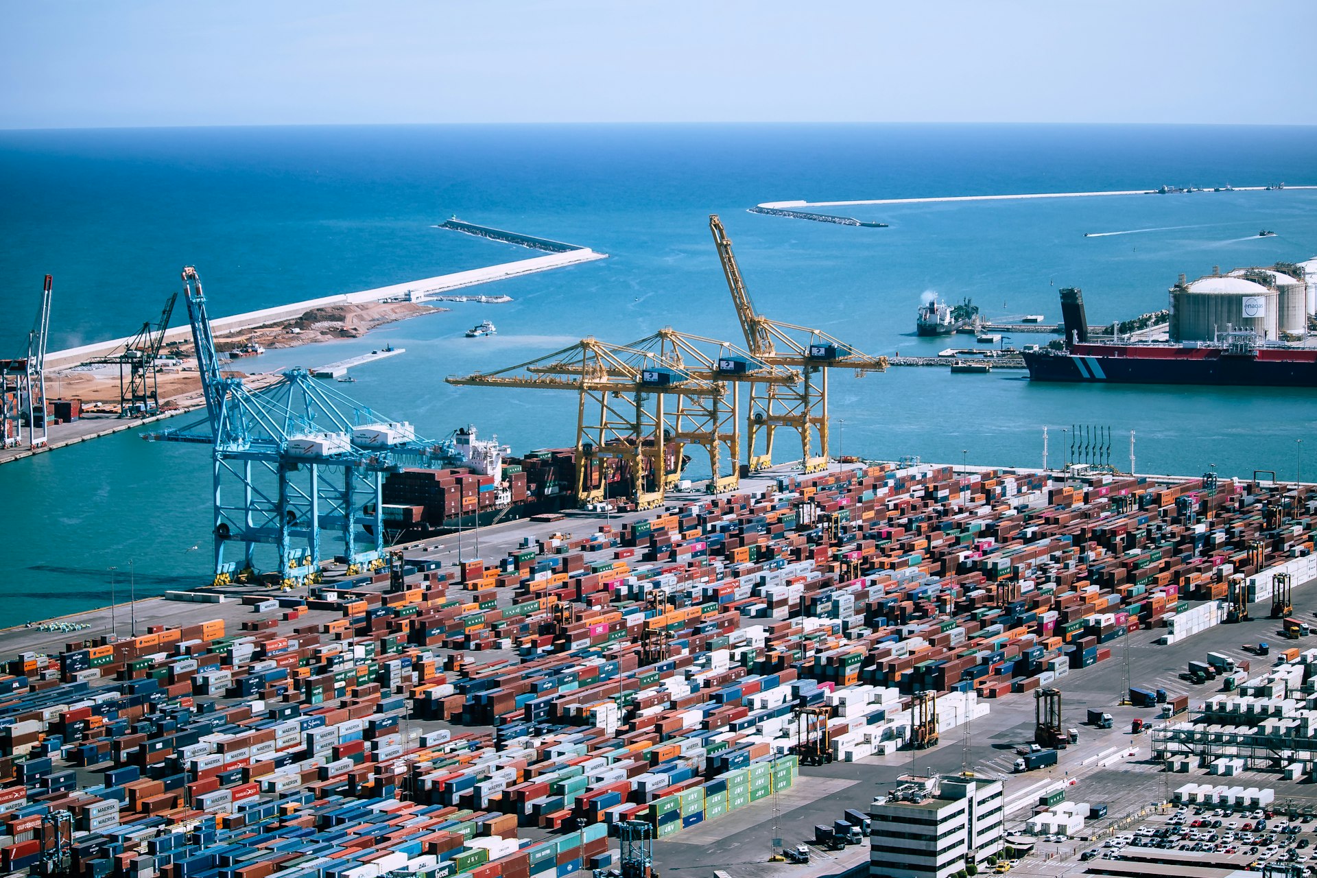 Aerial view of a container port terminal