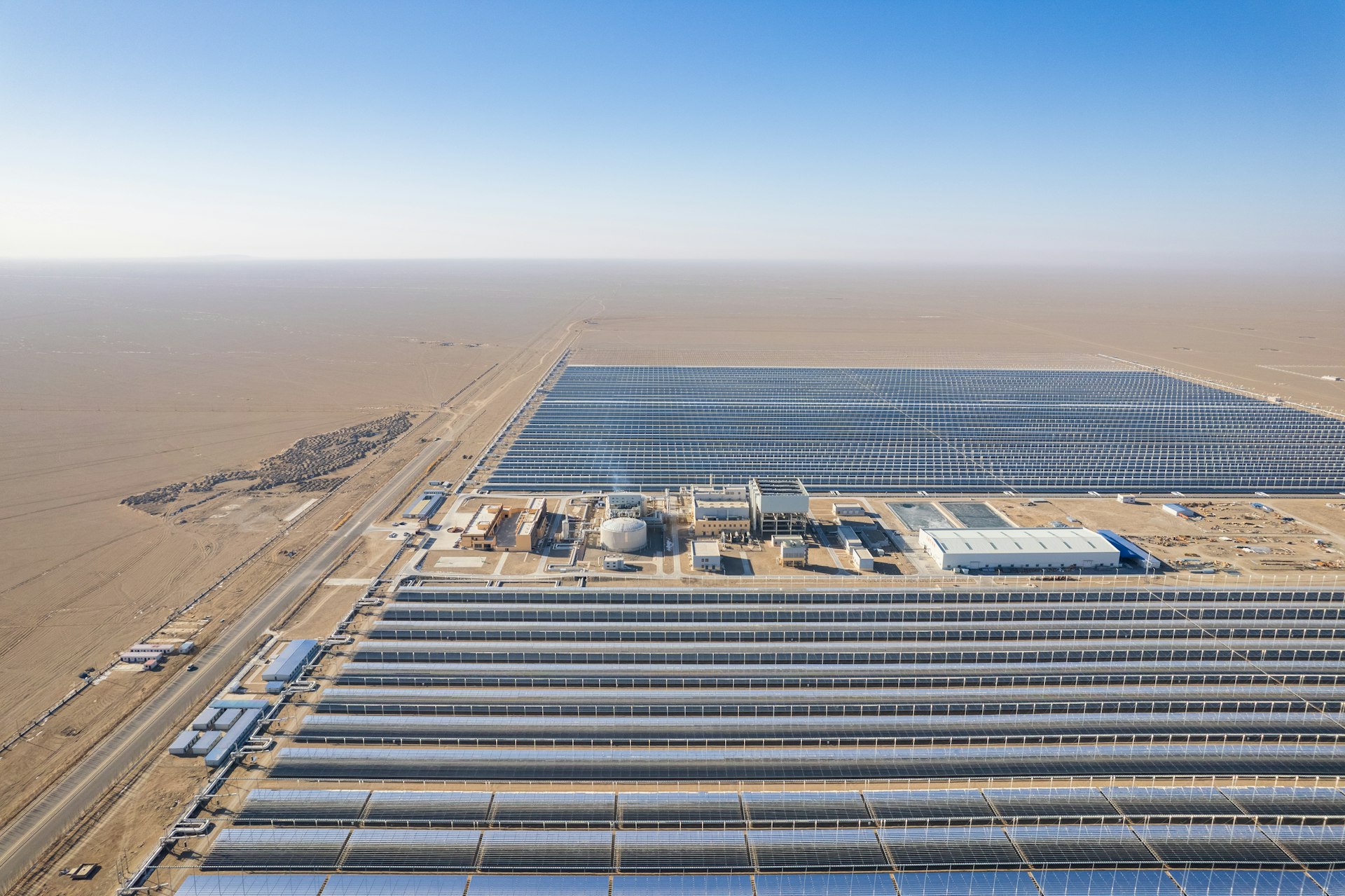 Aerial view of a large-scale solar power plant